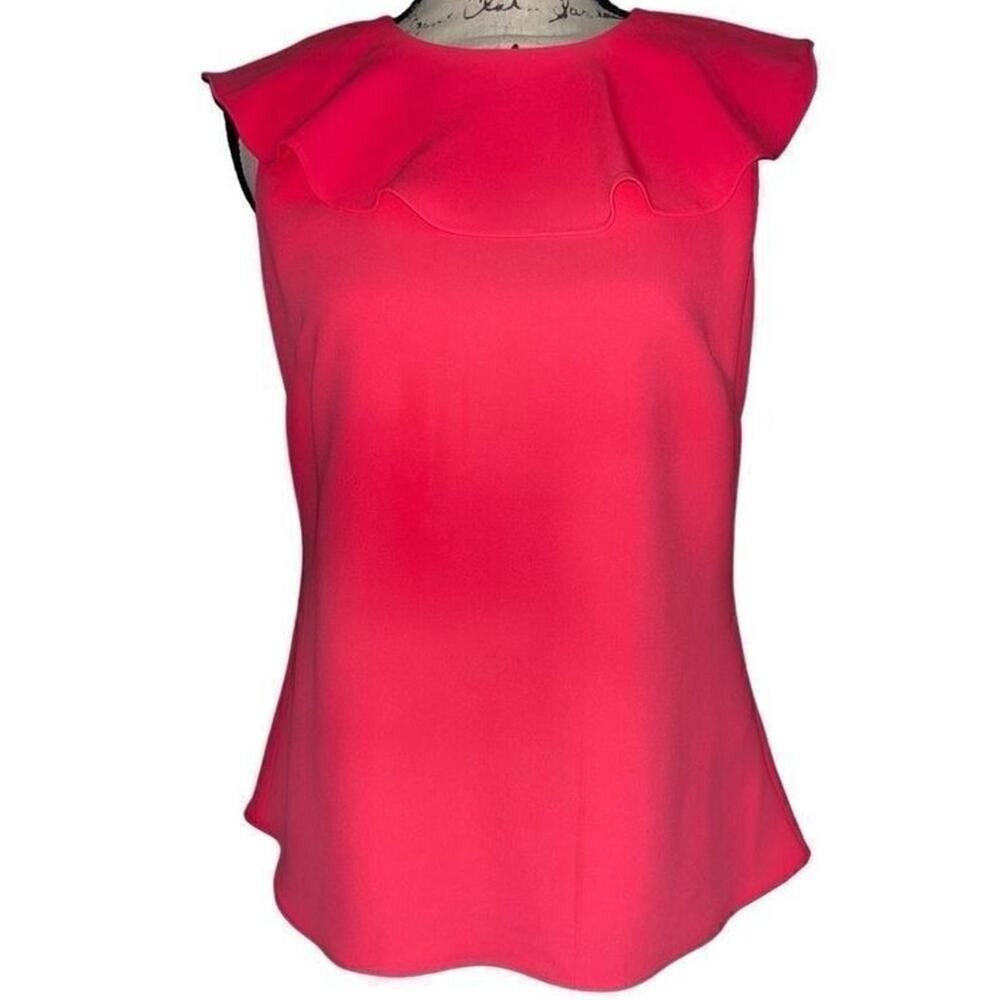 Sail to Sable Pink Ruffle Neck Sleeveless Top‎ Gold Zipper Shell Womens Small